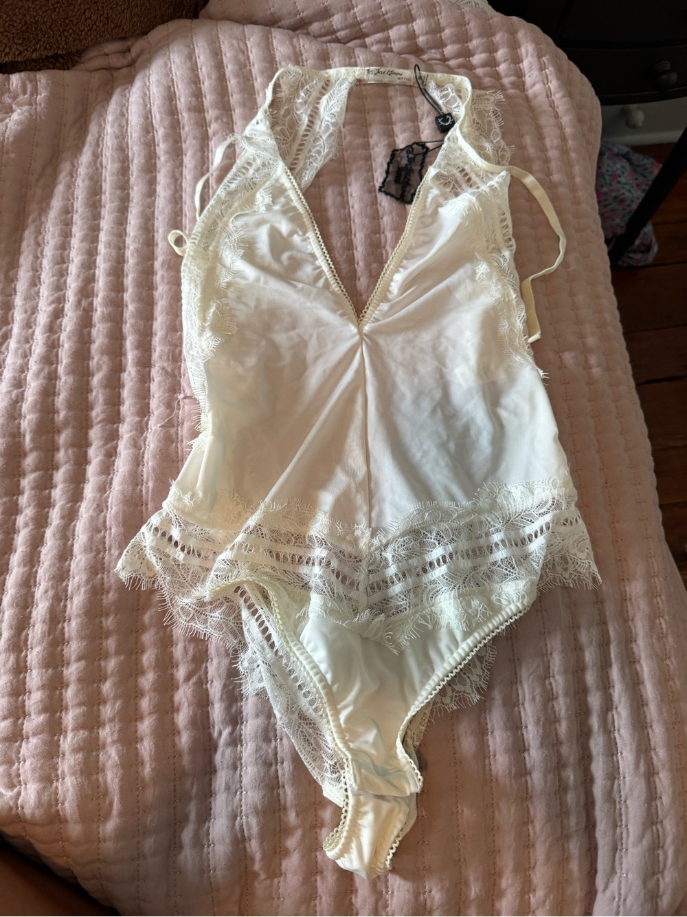 For Love & Lemons Ivory Lace Chemise Bodysuit